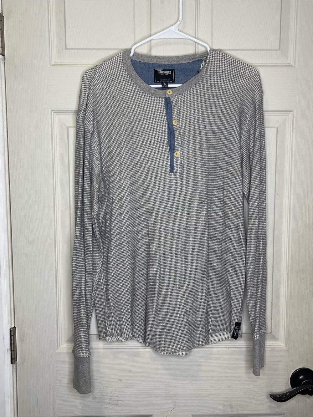 Todd Snyder 100% Cotton Henley Waffle Knit Grey Long Sleeve Sz XL